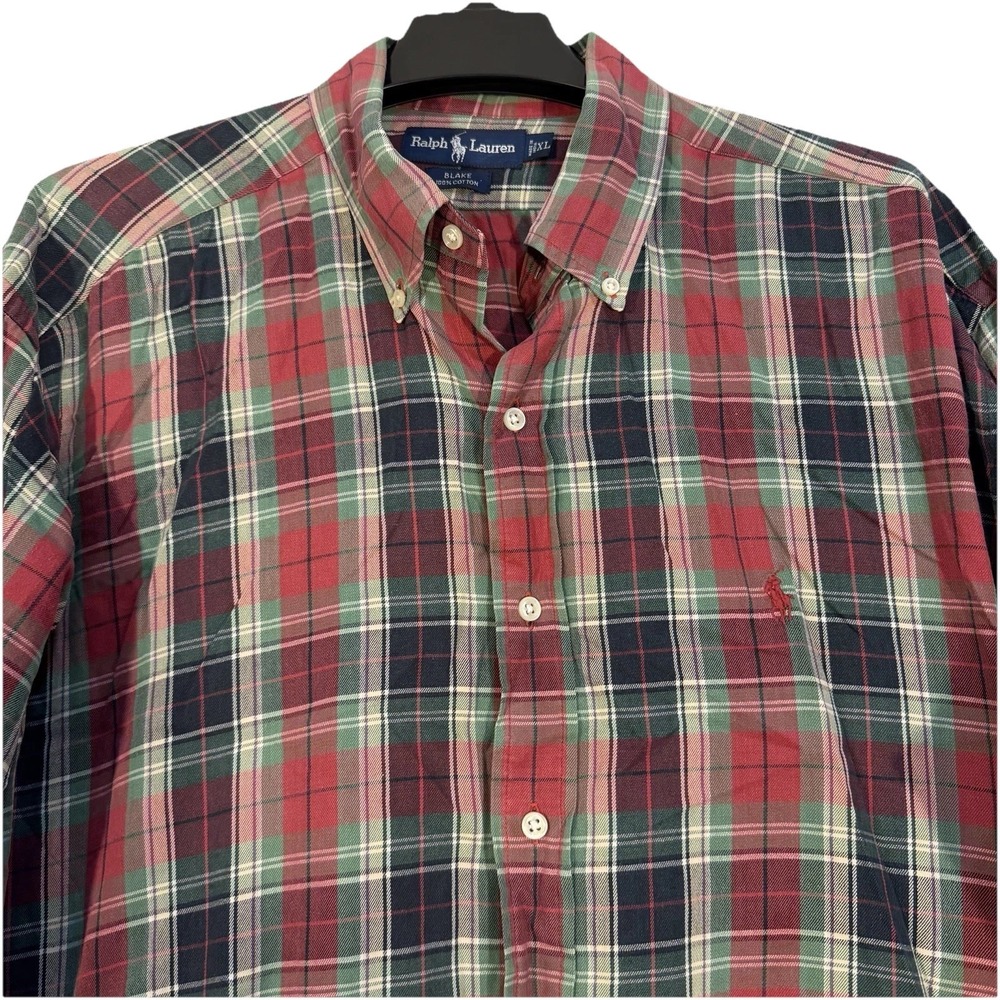 Vintage Ralph Lauren Blake Red Green Plaid Long Sleeve Button Cotton Shirt XL